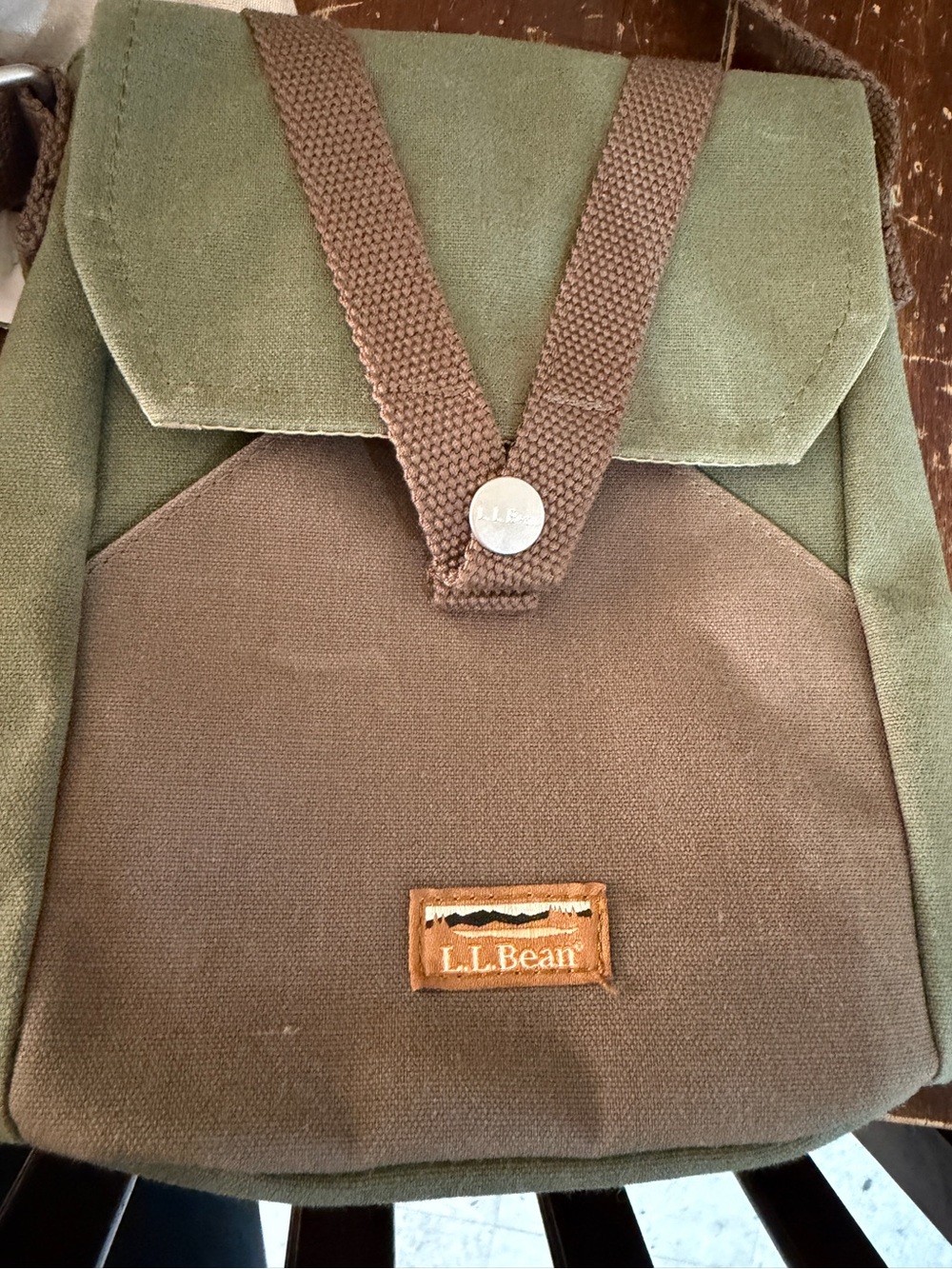 L.L. Bean Two-Tone Olive and Brown Canvas Shoulder Bag crossbody